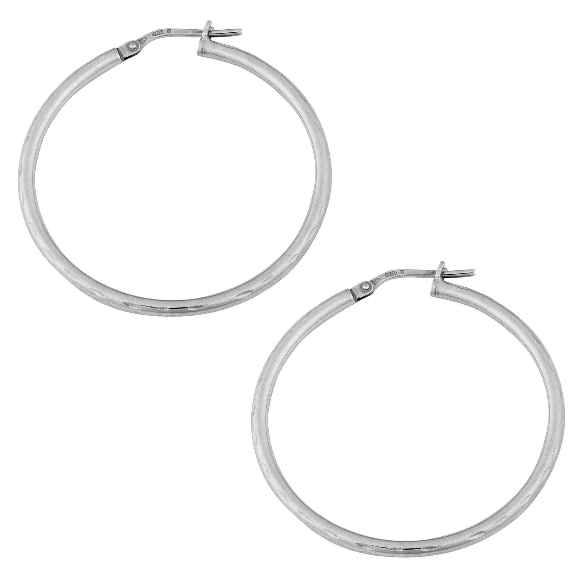 Argento Italia Rhodium-plated Sterling Silver Diamond-cut Round Hoop Earrings UK