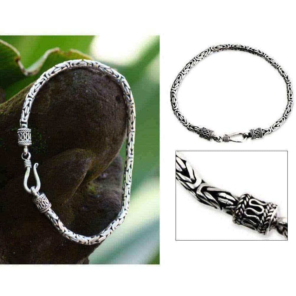 Borobudur Collection Buddhist Zen Inspired Handmade 925 Sterling Silver Naga Snake Mens or Womens Chain Bracelet (Indondesia) UK