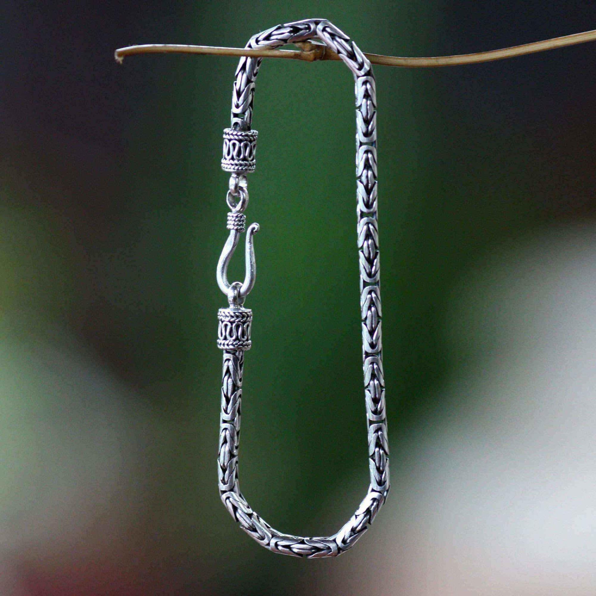 Borobudur Tradition 925 Sterling Silver with Hook Clasp Balinese Byzantine Style Snake Chain 7.3 Inch Bracelet (Indonesia) UK