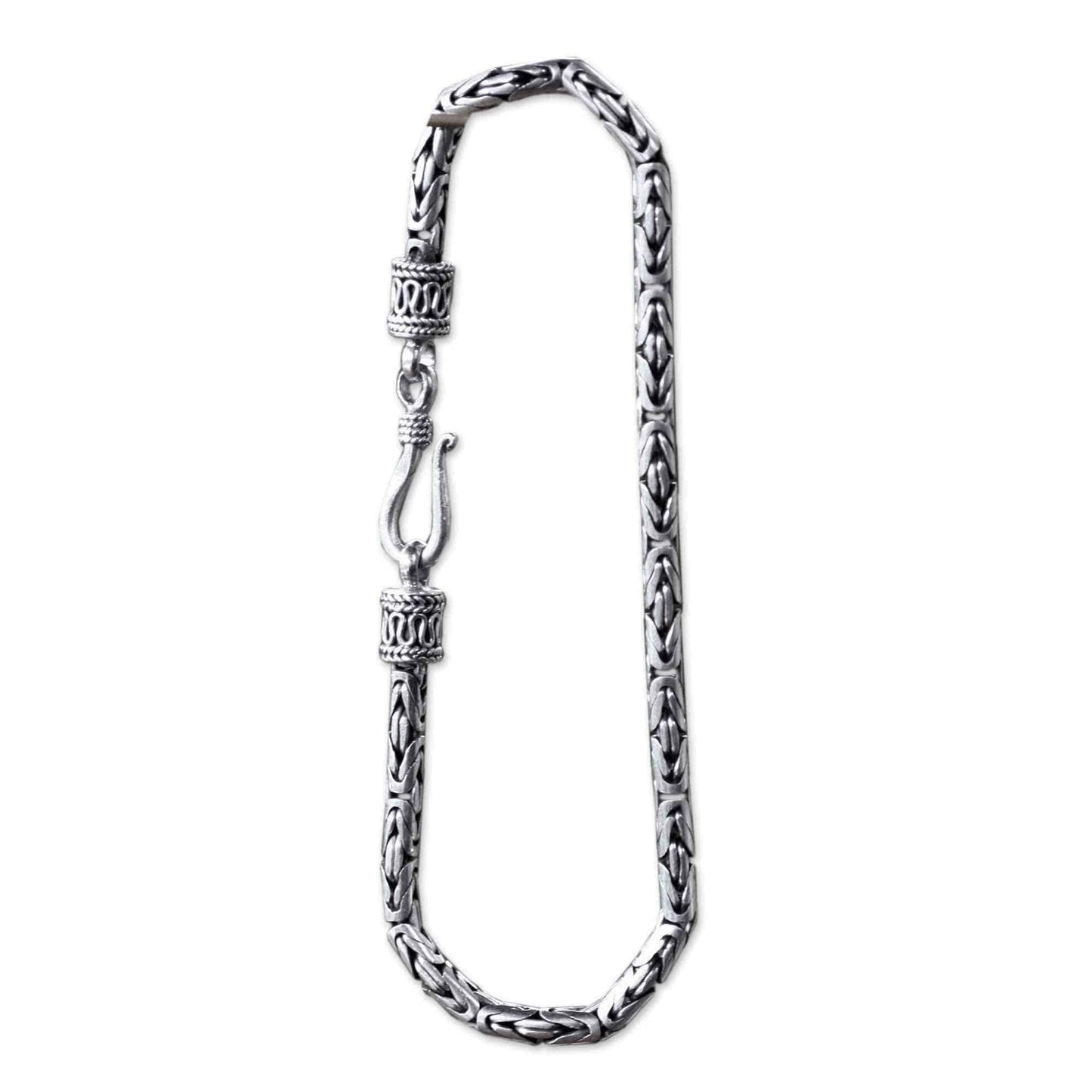 Borobudur Tradition 925 Sterling Silver with Hook Clasp Balinese Byzantine Style Snake Chain 7.3 Inch Bracelet (Indonesia) UK