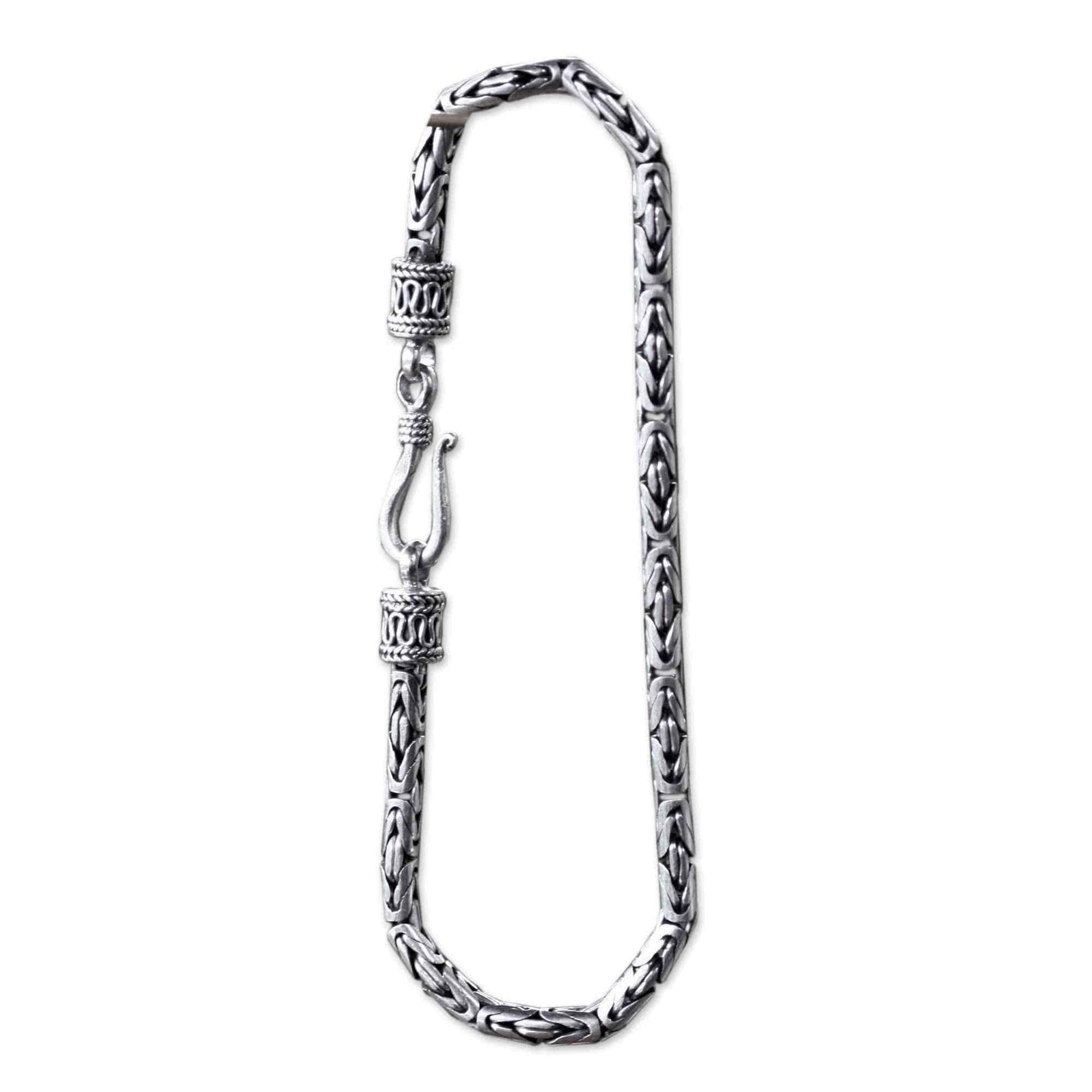 Borobudur Tradition 925 Sterling Silver with Hook Clasp Balinese Byzantine Style Snake Chain 7.3 Inch Bracelet (Indonesia) UK