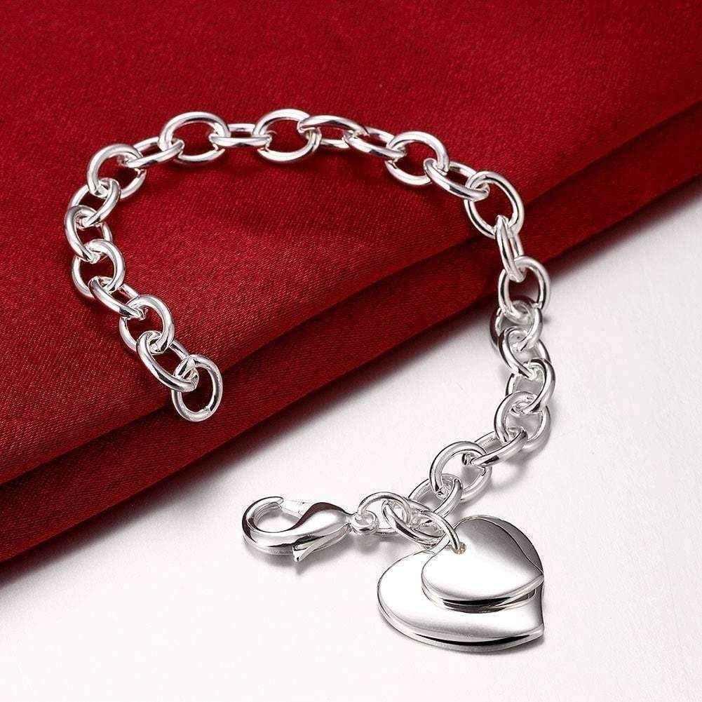 Bracelet clasps - Sterling Silver Duo-Heart Shaped Clasp Bracelet UK