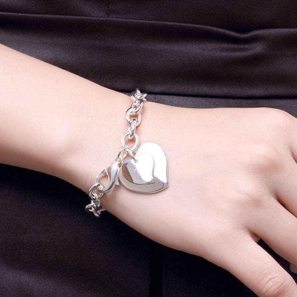 Bracelet clasps - Sterling Silver Duo-Heart Shaped Clasp Bracelet UK