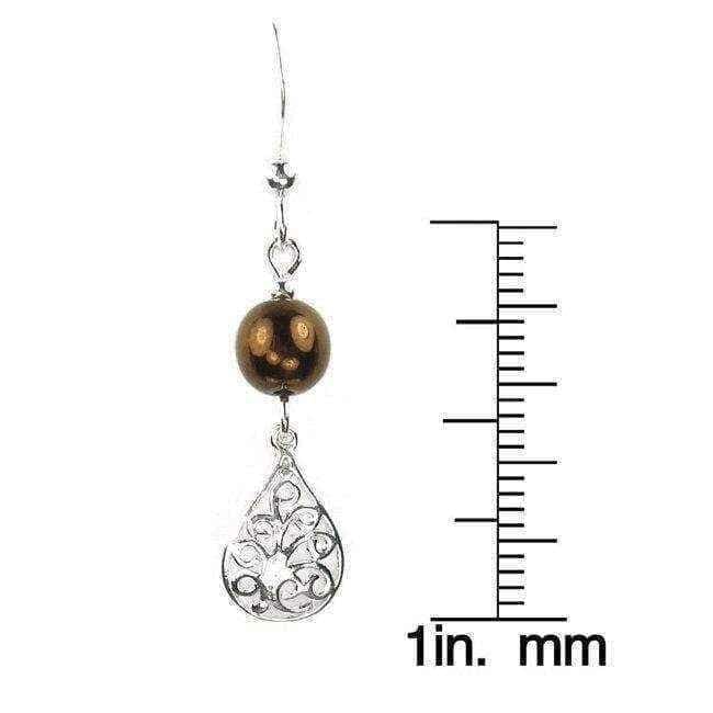 Brown Glass Filigree Teardrop Sterling Silver Earrings UK