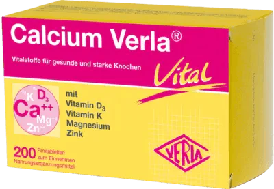 Calcium carbonate, vitamin D, K, magnesium, zinc, CALCIUM VERLA Vital film tablets UK