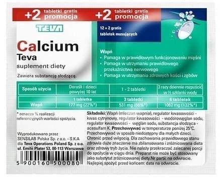 Calcium Teva 12 + 2 effervescent tablets for free UK