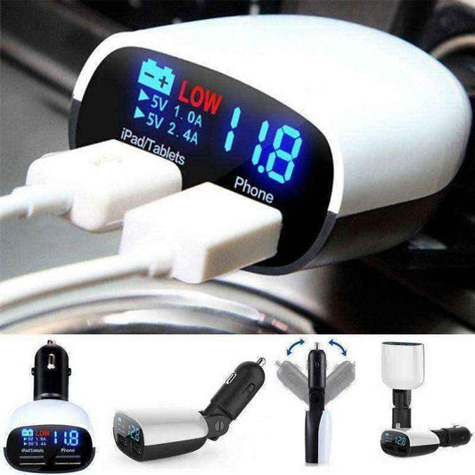 Car phone charger Dual USB LED Display UK