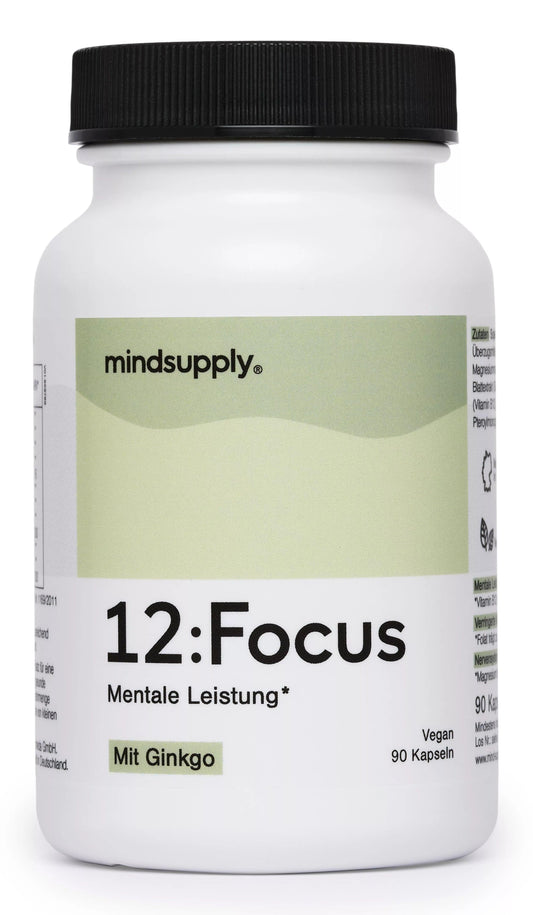 Concentration with ginkgo, MINDSUPPLY 12, FOCUS 90 capsules (55,3G) UK