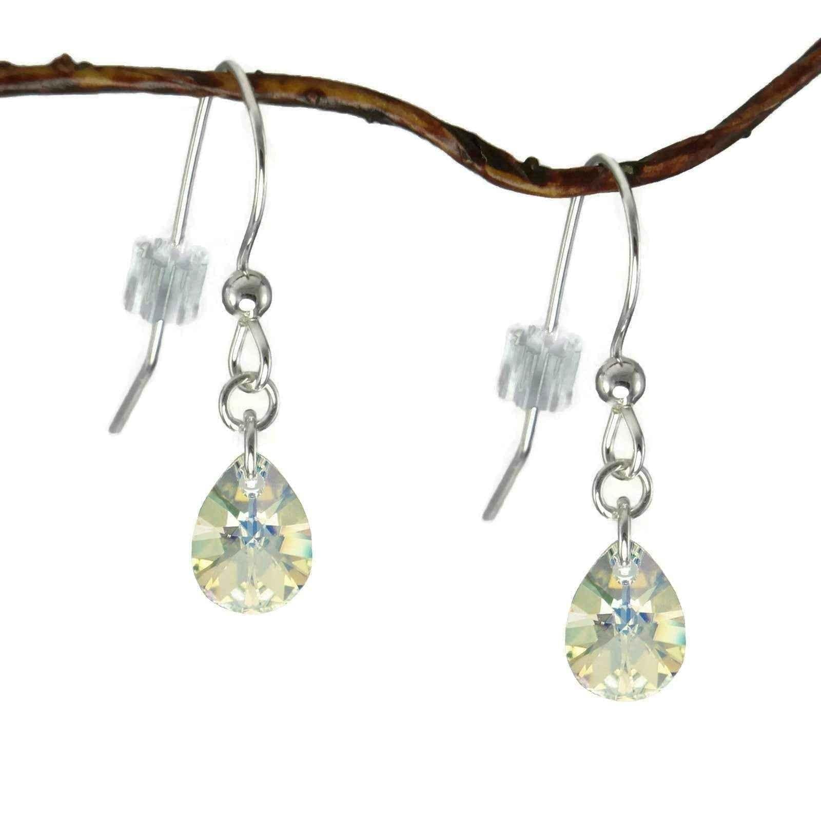 Crystal Small Pear Sterling Silver Earrings UK