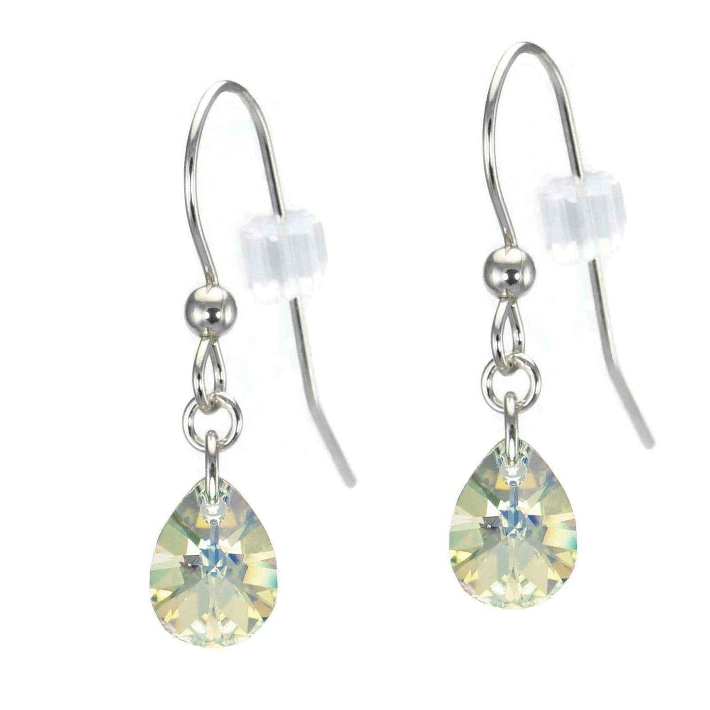 Crystal Small Pear Sterling Silver Earrings UK