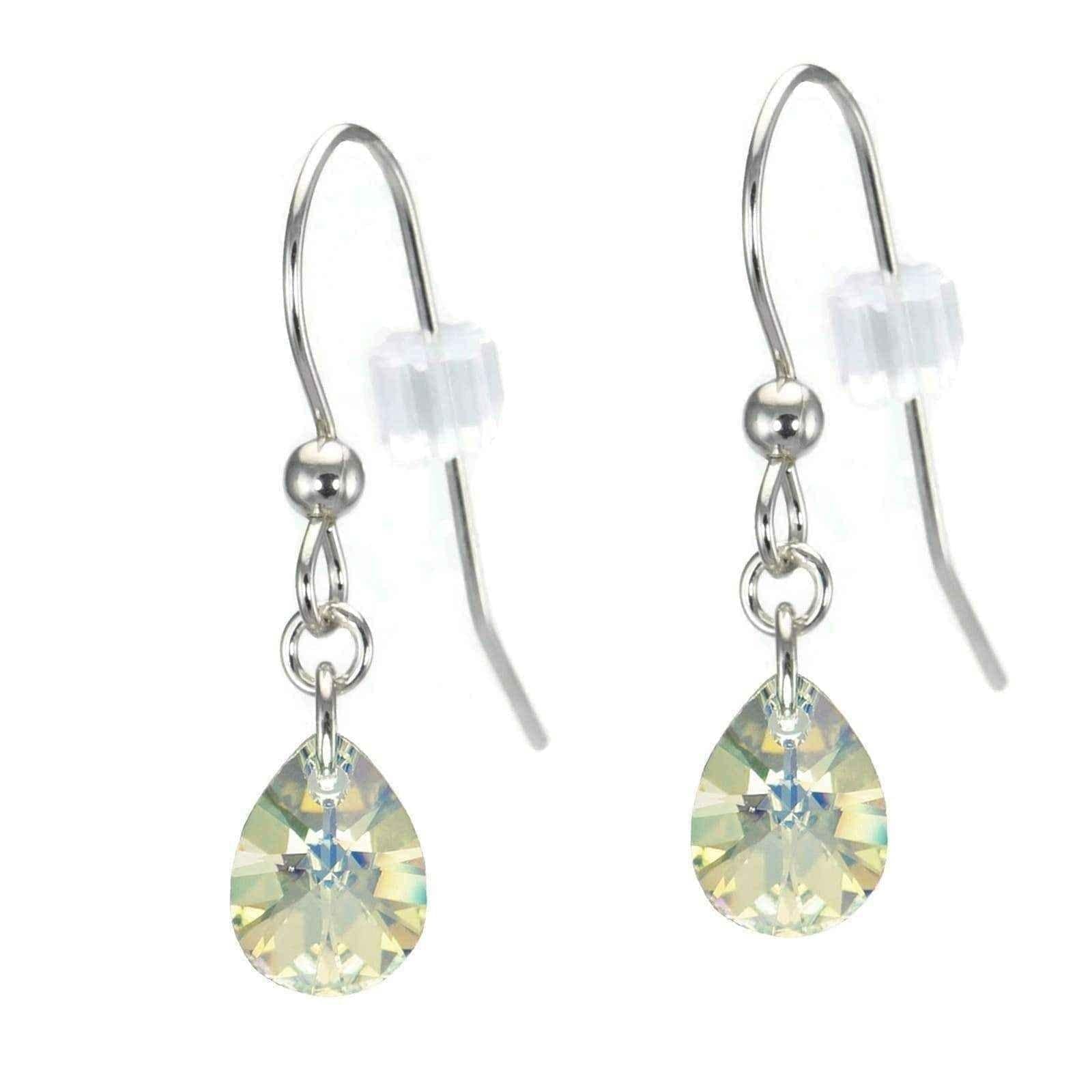 Crystal Small Pear Sterling Silver Earrings UK
