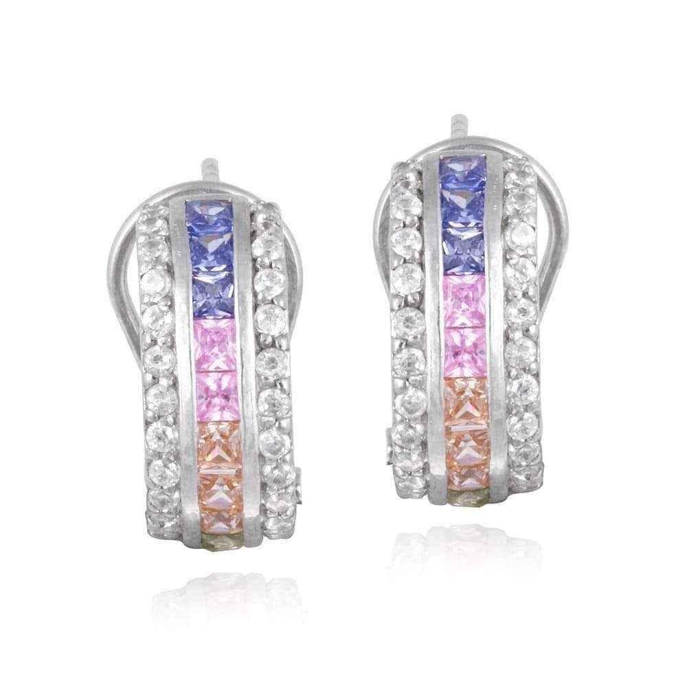 Cubic Zirconia Earrings - Sterling Silver Multi-colored UK