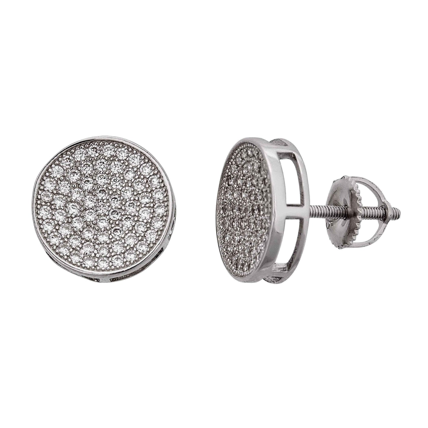 Decadence Sterling Silver Micropave Round Men's Stud Earrings UK