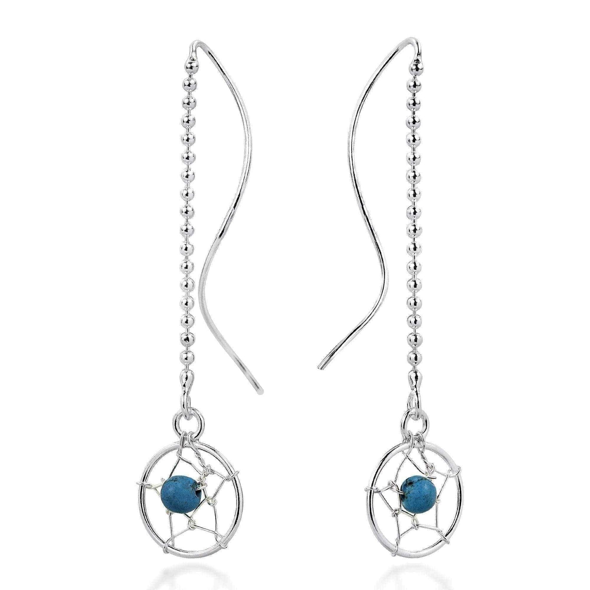 Dreamcatcher Bead Turquoise Thread Slide Sterling Silver Earrings UK