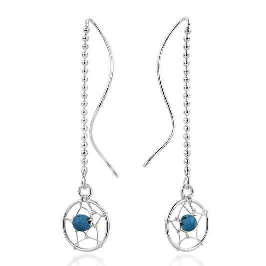 Dreamcatcher Bead Turquoise Thread Slide Sterling Silver Earrings UK