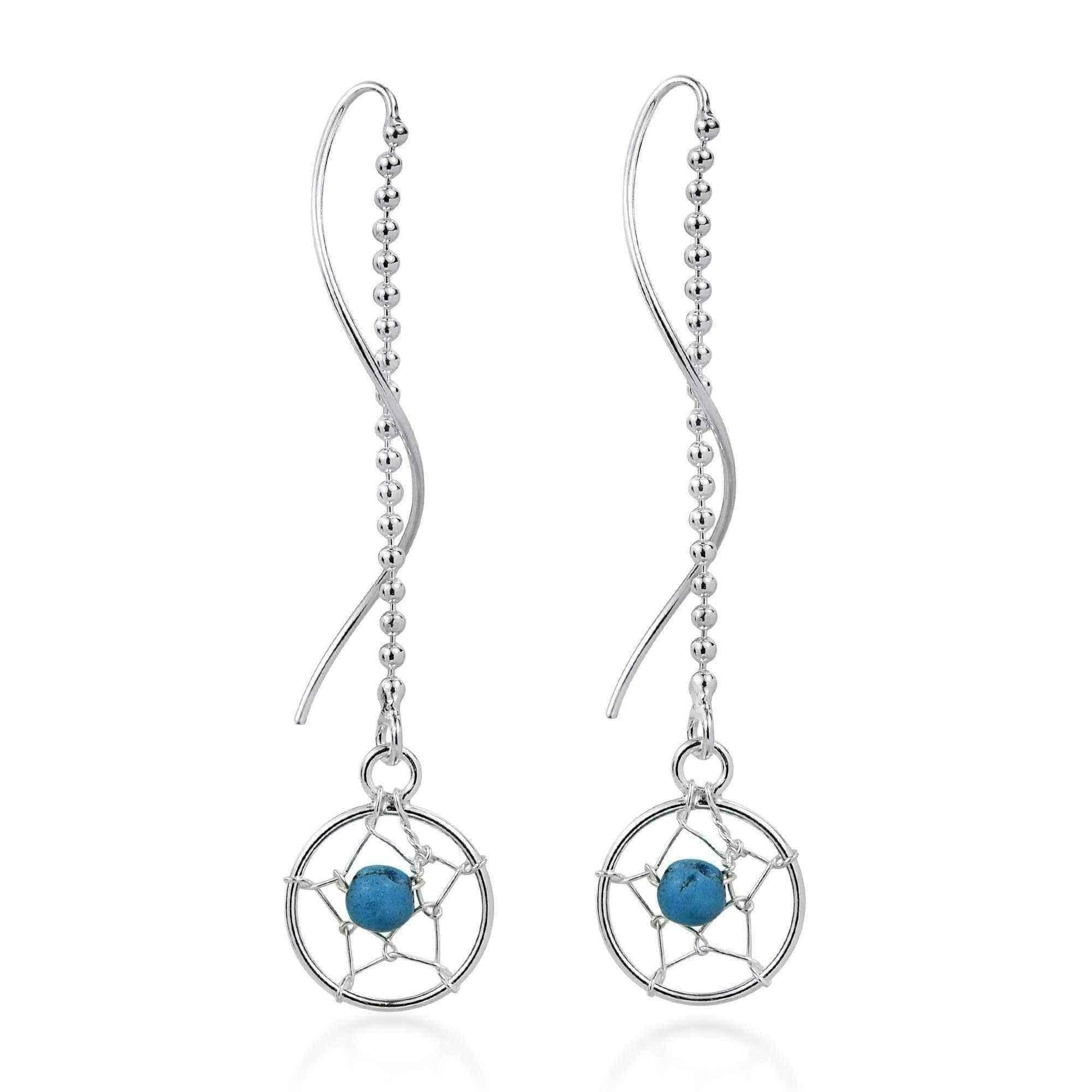Dreamcatcher Bead Turquoise Thread Slide Sterling Silver Earrings UK