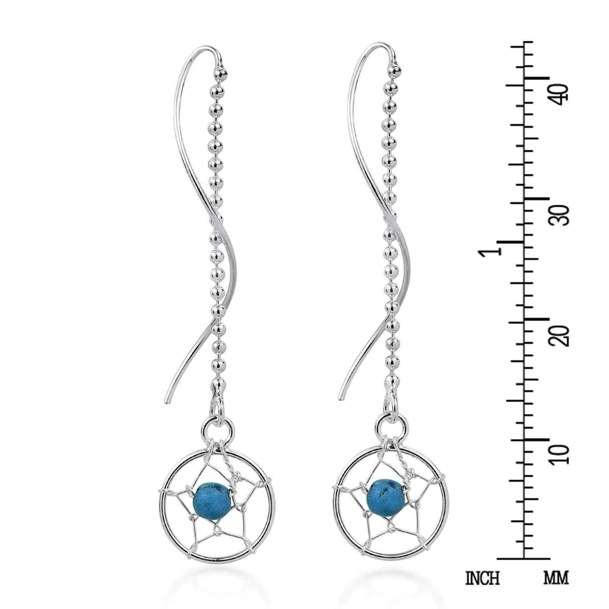 Dreamcatcher Bead Turquoise Thread Slide Sterling Silver Earrings UK