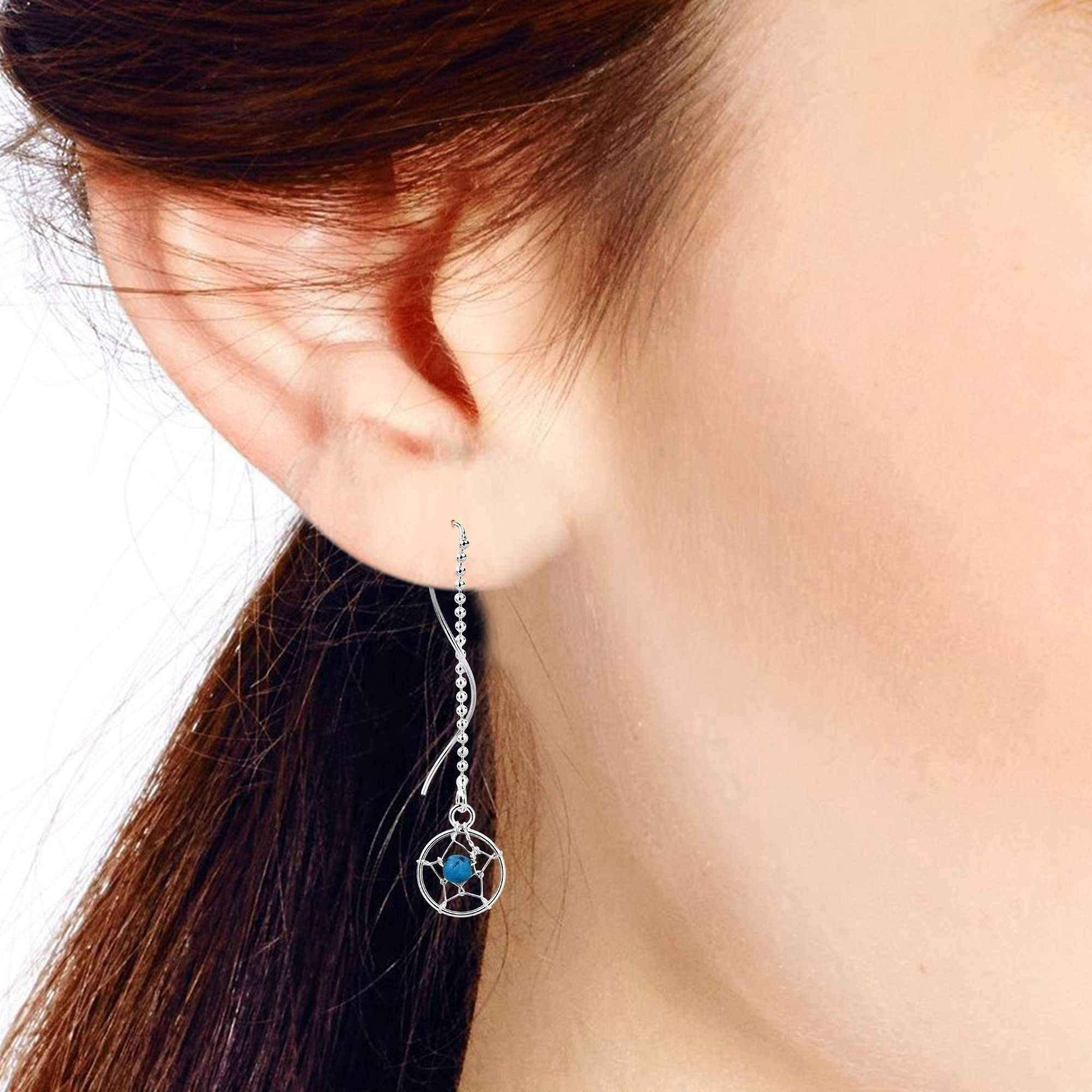 Dreamcatcher Bead Turquoise Thread Slide Sterling Silver Earrings UK