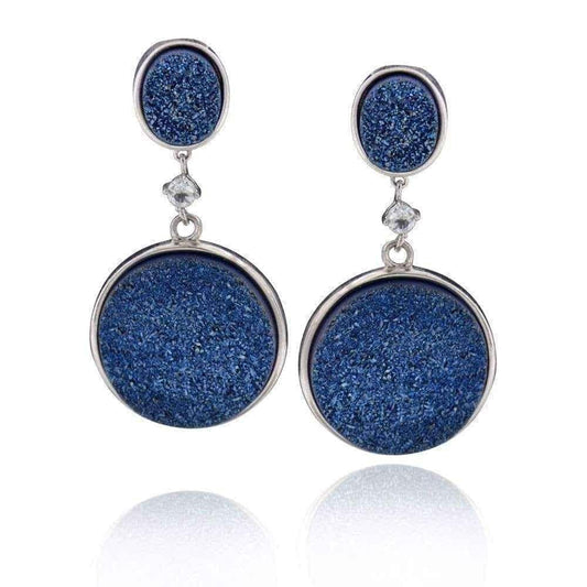 Druzy earrings - Sterling Silver Round Blue Druzy Dangle Earring UK