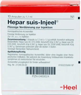 Eczema, neurodermatitis, psoriasis, erythematosus, porphyria, HEPAR SUIS Injeel ampoules UK