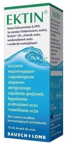 Ektin eye drops, hyaluronic acid, seasonal and perennial allergic conjunctivitis UK