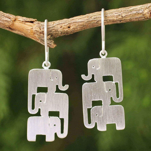 Elephant Stack Handmade Brushed 925 Sterling Silver Animal Theme Contemporary Womens Dangle Earrings (Thailand) UK