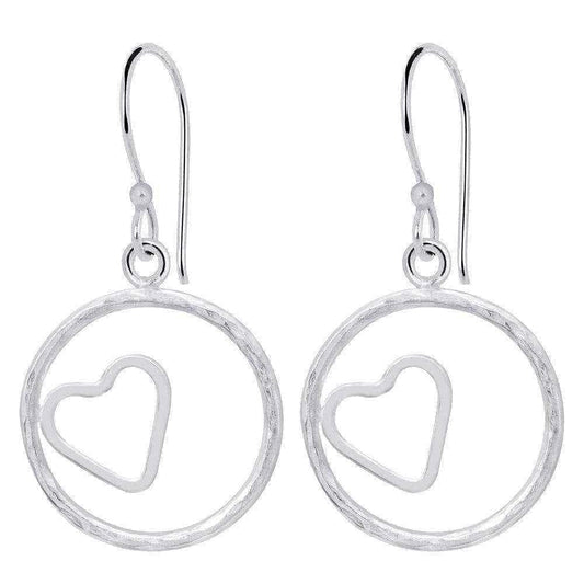 Essence Jewelry 925 Sterling Silver 'Heart In Circle' Dangle Earrings UK