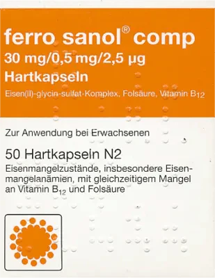 FERRO SANOL, iron(ii) sulfate, folic acid, vitamin B12, iron deficiency anemia UK