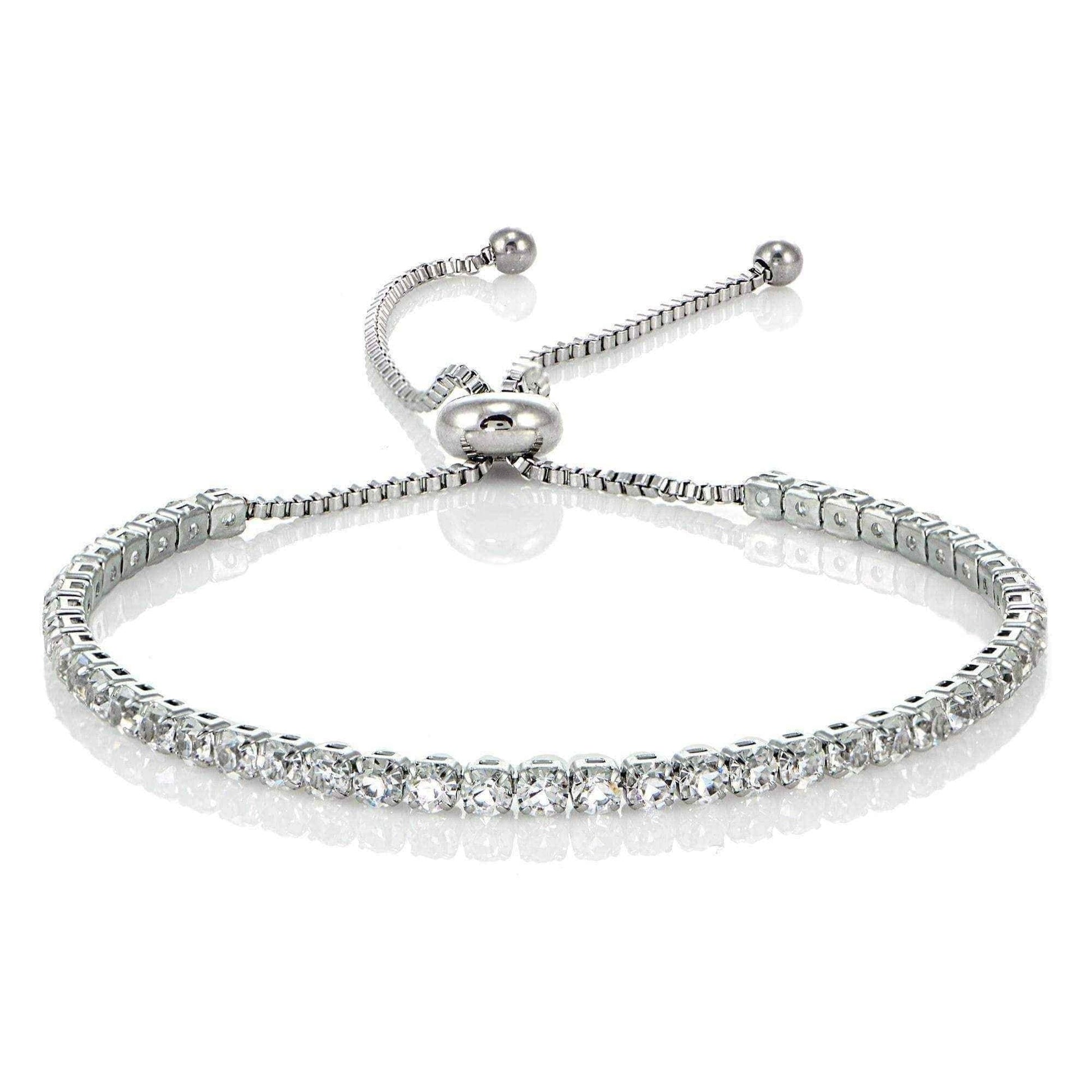 Glitzy Rocks Stainless Steel Sterling Silver Cubic Zirconia Adjustable Bracelet UK