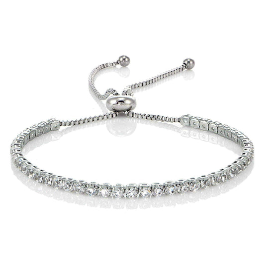 Glitzy Rocks Stainless Steel Sterling Silver Cubic Zirconia Adjustable Bracelet UK