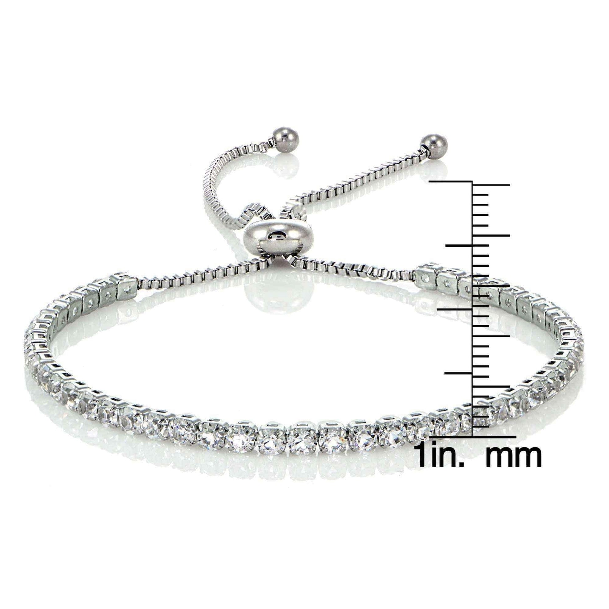 Glitzy Rocks Stainless Steel Sterling Silver Cubic Zirconia Adjustable Bracelet UK