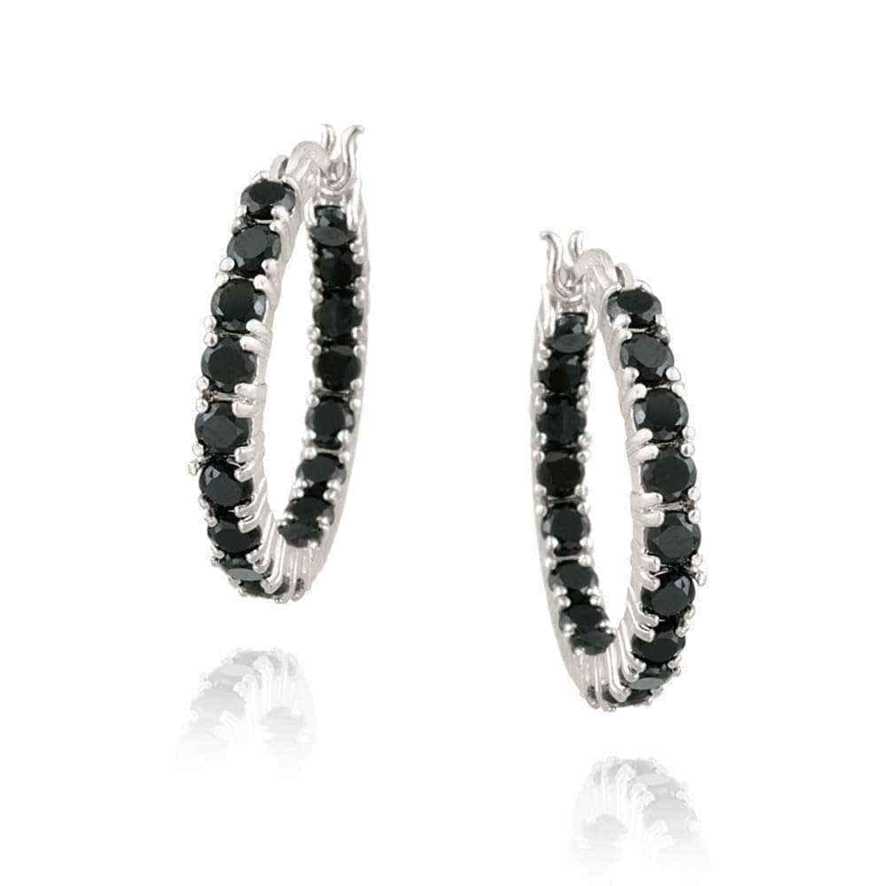 Glitzy Rocks Sterling Silver Black Spinel Hoop Earrings (4.9ct TGW) UK