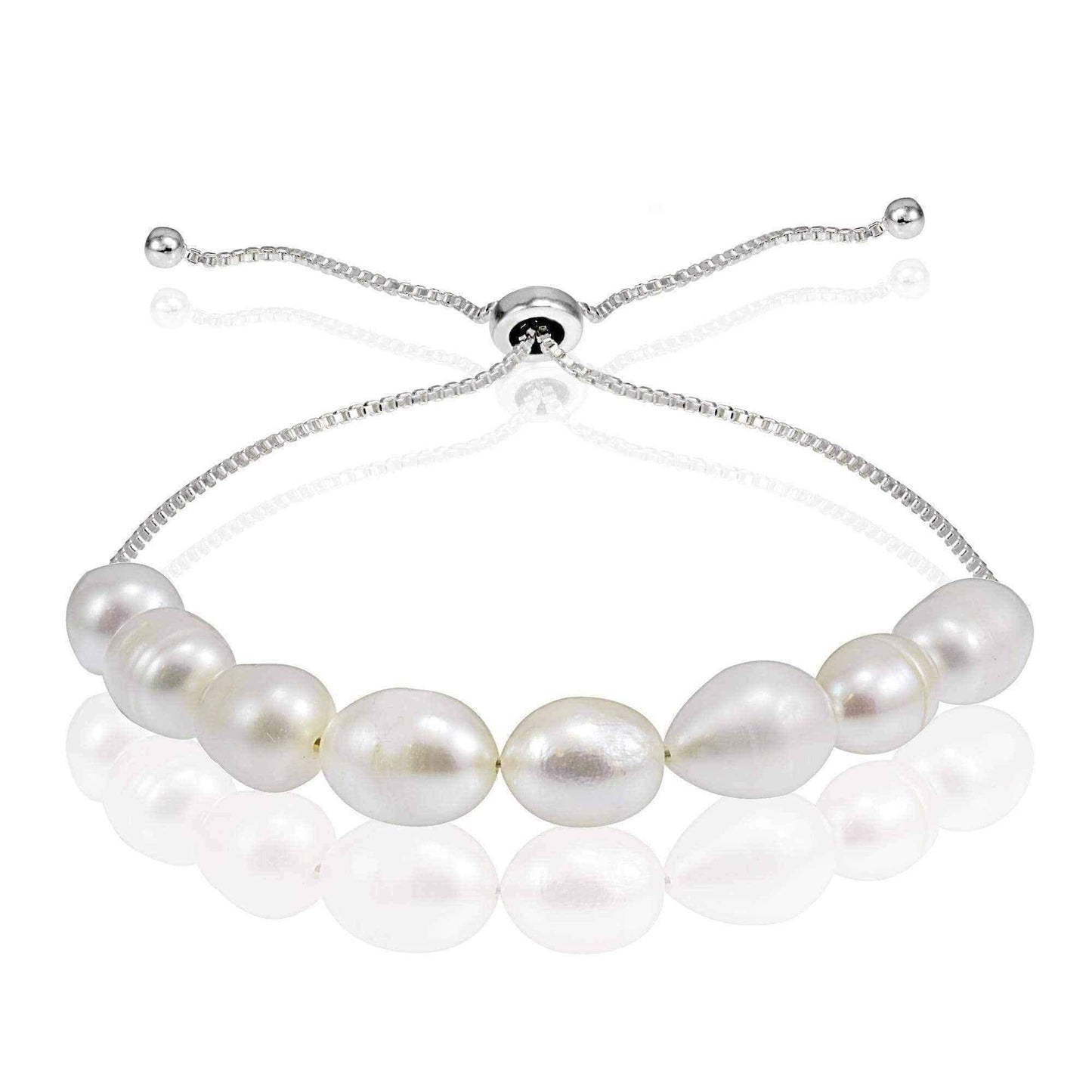 Glitzy Rocks Sterling Silver Freshwater Pearl Adjustable Bracelet (8 mm) UK