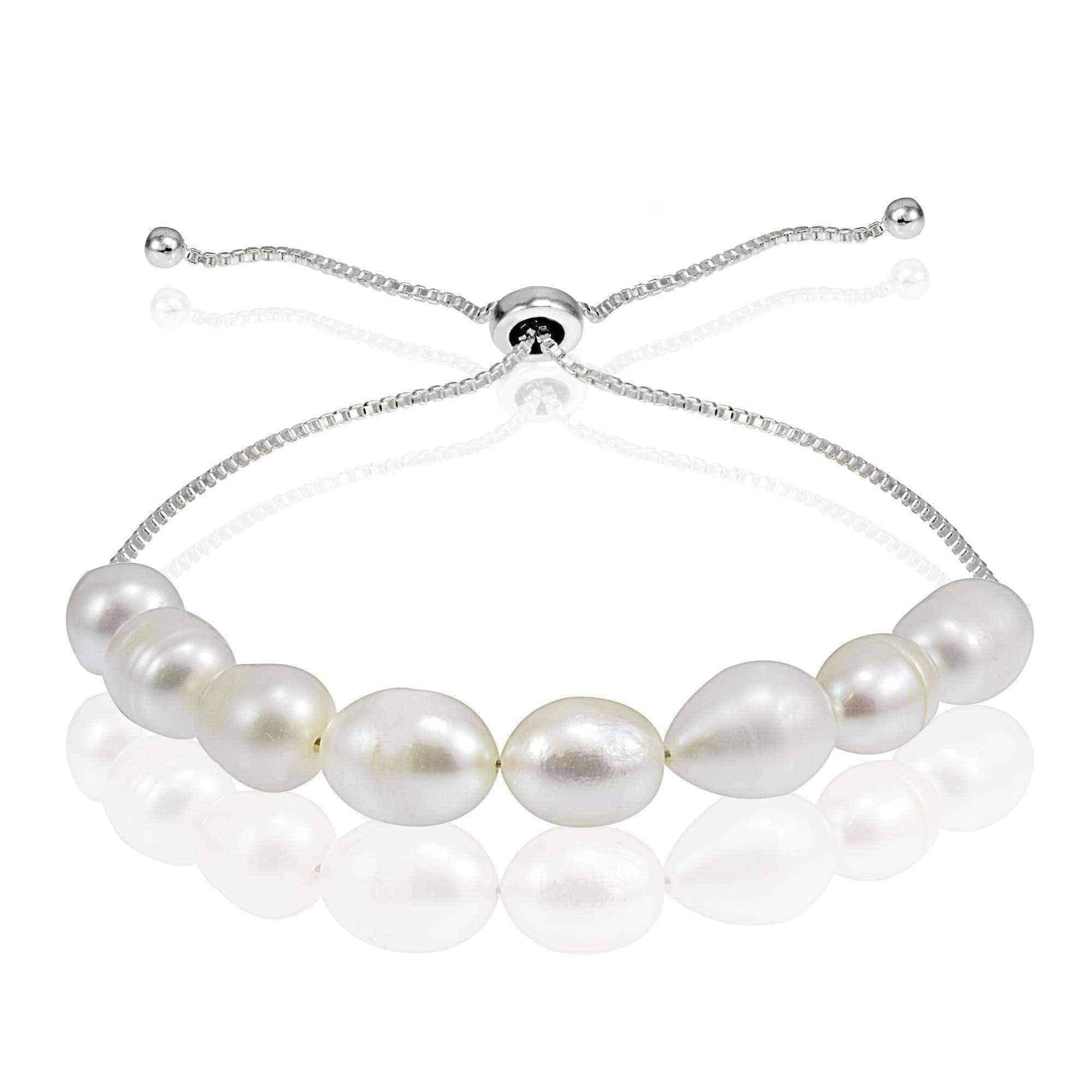 Glitzy Rocks Sterling Silver Freshwater Pearl Adjustable Bracelet (8 mm) UK