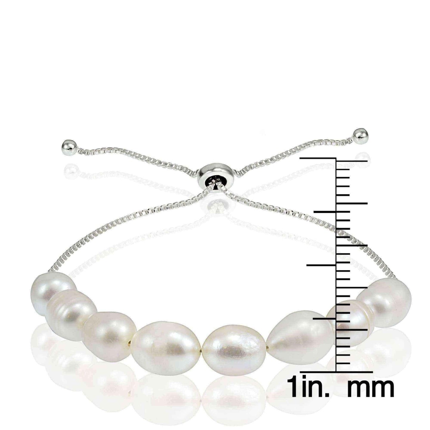 Glitzy Rocks Sterling Silver Freshwater Pearl Adjustable Bracelet (8 mm) UK