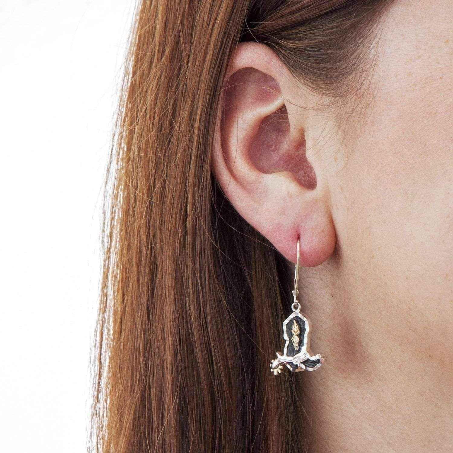 Gold on Silver Cowboy Boot Earring UK