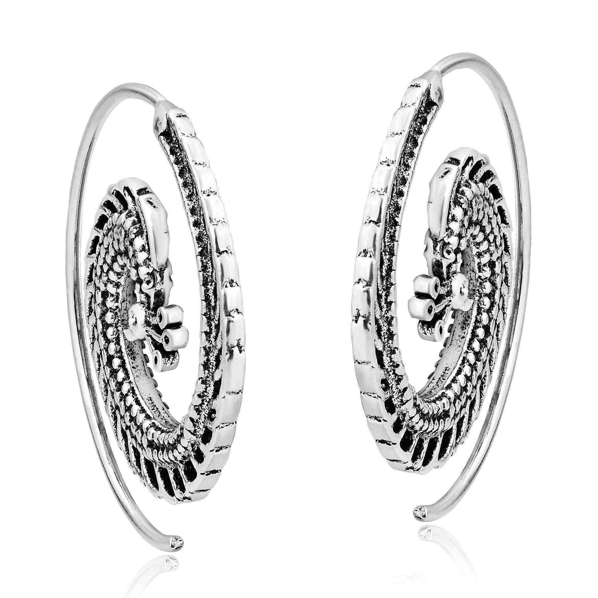 Grand Peacock Spiral Pierce Hoop Sterling Silver Earrings (Thailand) UK