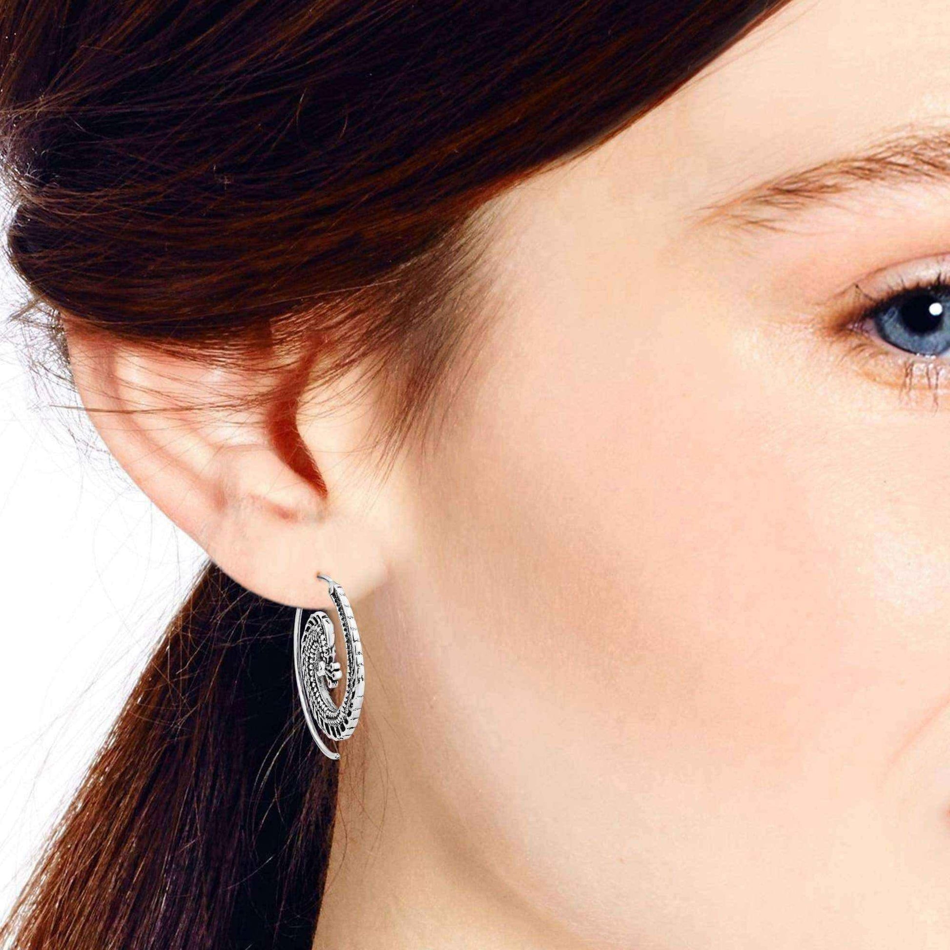 Grand Peacock Spiral Pierce Hoop Sterling Silver Earrings (Thailand) UK