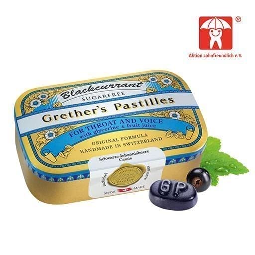 GRETHERS Blackcurrant Silver Lozenges UK