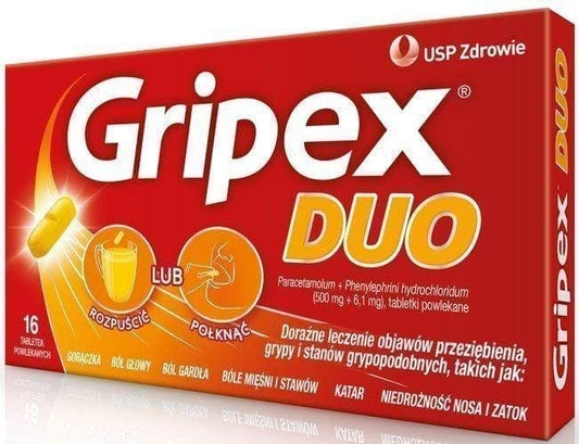 Gripex Duo x 16 tablets paracetamol, phenylephrine hydrochloride UK