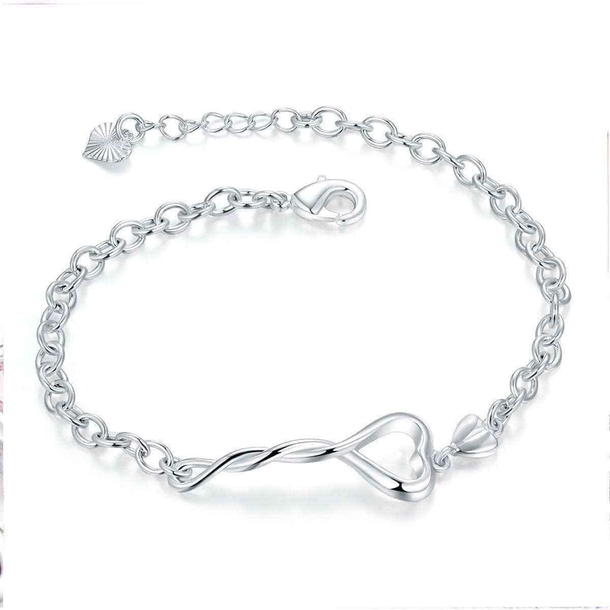 Hakbaho Jewelry Sterling Silver Intertwined Hollow Heart Chain Bracelet UK