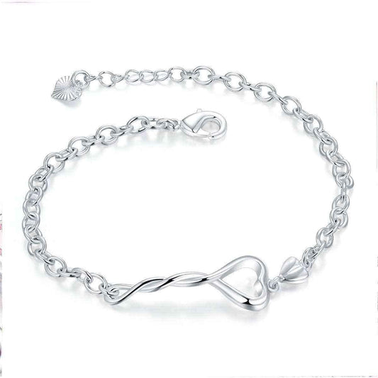 Hakbaho Jewelry Sterling Silver Intertwined Hollow Heart Chain Bracelet UK