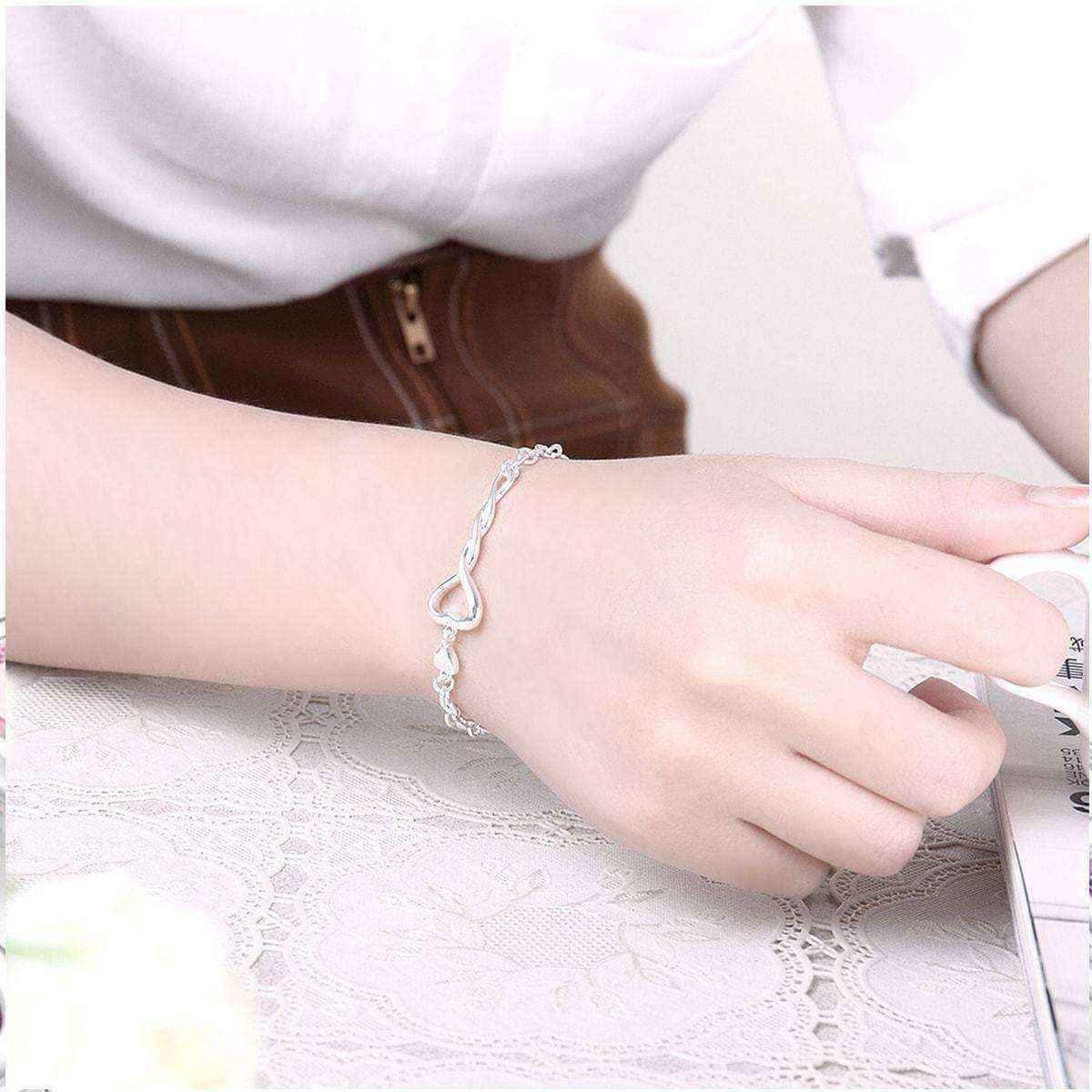 Hakbaho Jewelry Sterling Silver Intertwined Hollow Heart Chain Bracelet UK