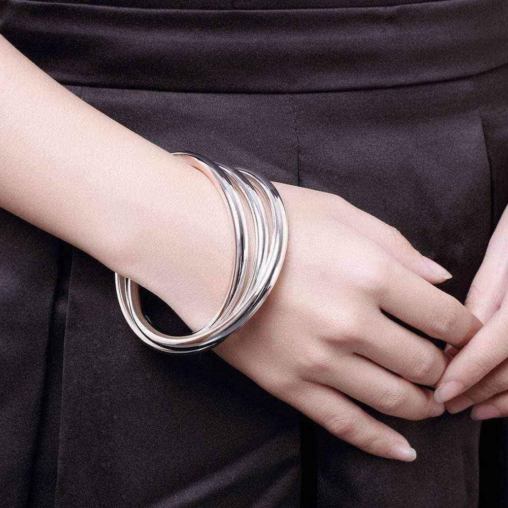 Hakbaho Jewelry Sterling Silver Multi Lined Classic Bangle UK