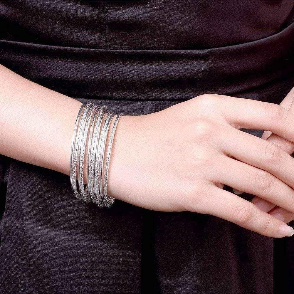 Hakbaho Jewelry Sterling Silver Multi Thin Lined Open Bangle UK