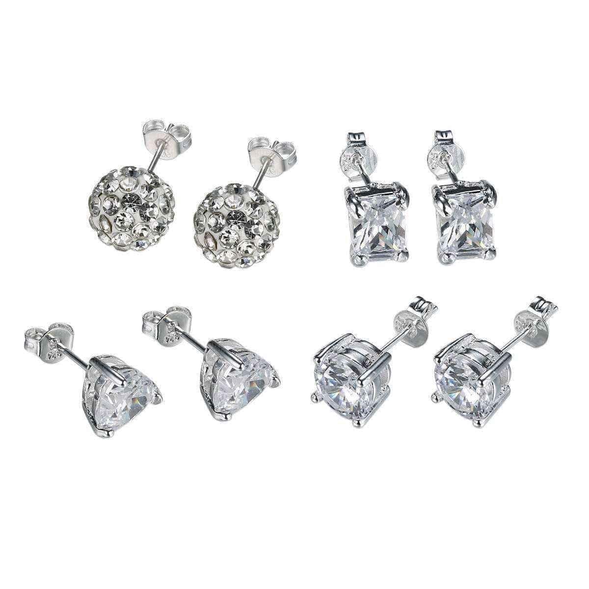 Hakbaho Jewelry Women's Austrian Cubic Zircon Sterling Silver Stud Earrings (4 Pair) UK