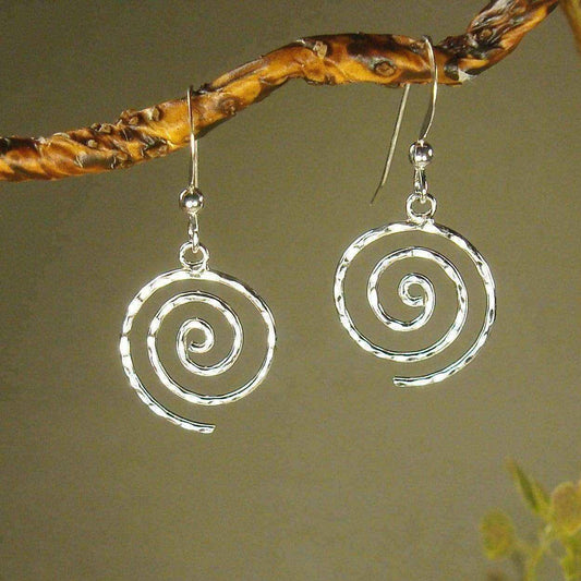 Hammered Swirl Sterling Silver Earrings UK