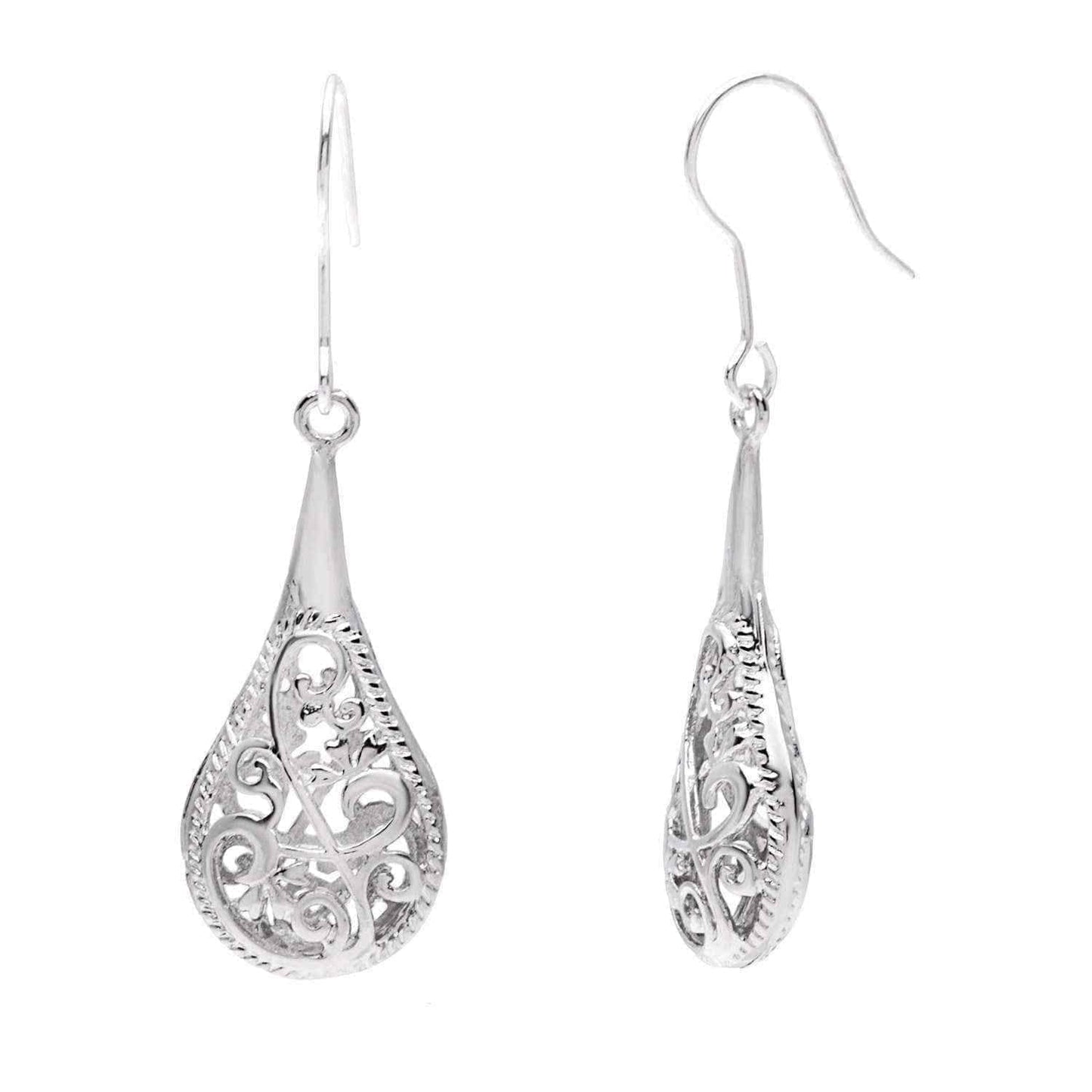 Handmade 1-inch Silver Filigree Raindrop Earrings (China) UK