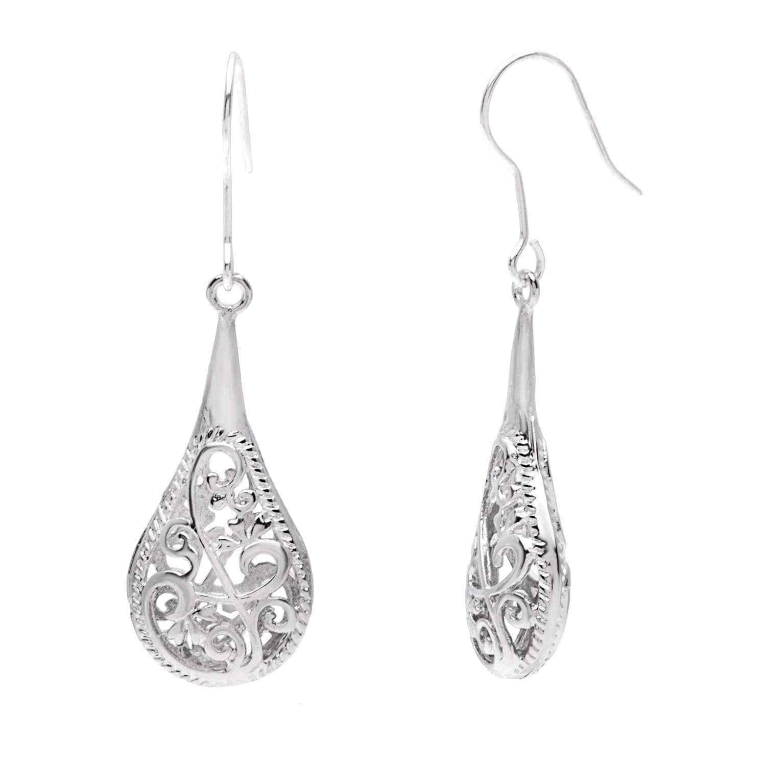 Handmade 1-inch Silver Filigree Raindrop Earrings (China) UK
