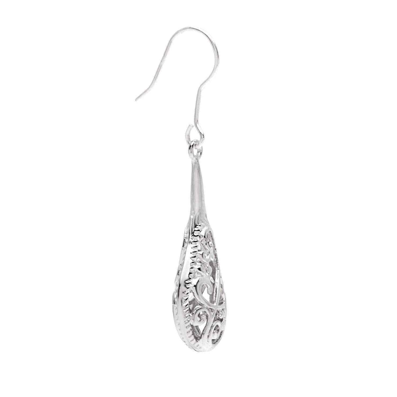 Handmade 1-inch Silver Filigree Raindrop Earrings (China) UK